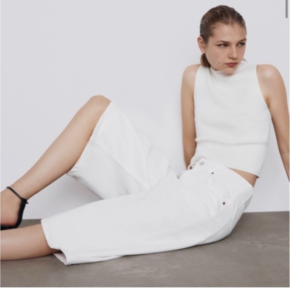 Zara The 70s Bermuda Wide Leg High Rise Jean shorts Size 6 - Picture 2 of 7